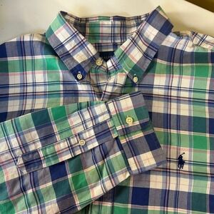 Ralph Lauren Men's XL Classic Fit Long Sleeve Plaid Button Down Shirt Green Blue